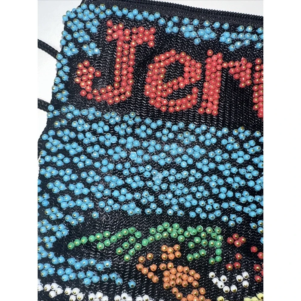 Vintage Jerusalem Beaded Crossbody Bag Handbag Camel Scene Colorful Zipper Pouch